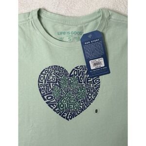 NWT Women's Life is Good Animal Heart Love Paw Print Sage Green SS Crusher Tee S